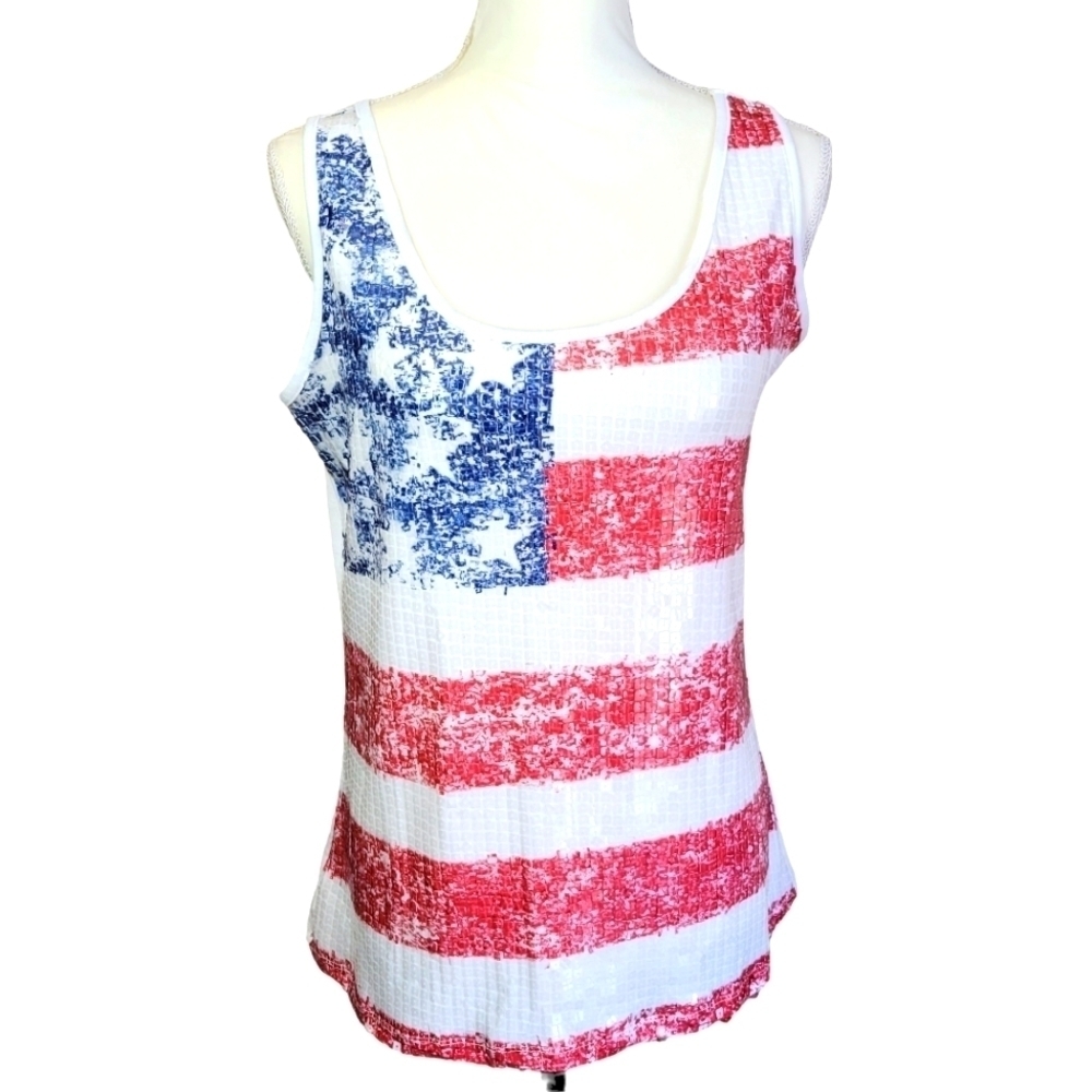 FLAG Tank Top with Sequins Paillettes Size Small